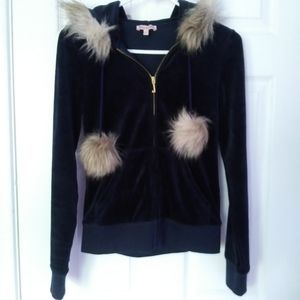 Juicy Couture navy blue velour faux fur hoodie, S